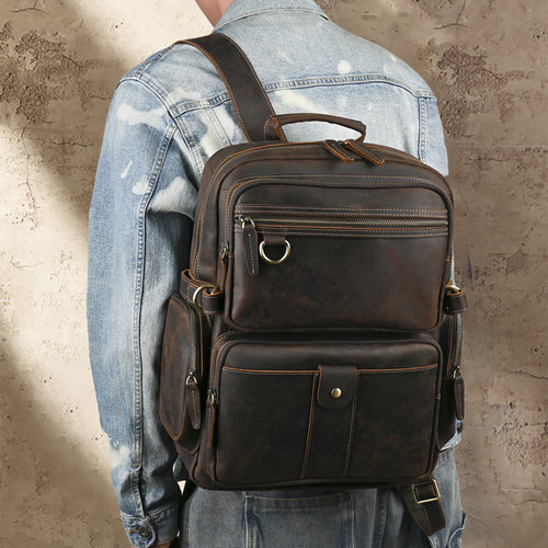 Vintage Leather Backpack-Dark Brown